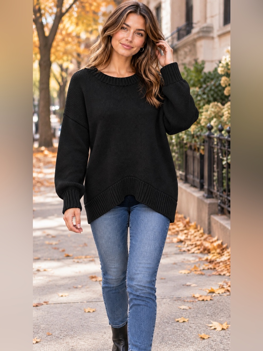 Quince Black Relaxed Crewneck Sweater